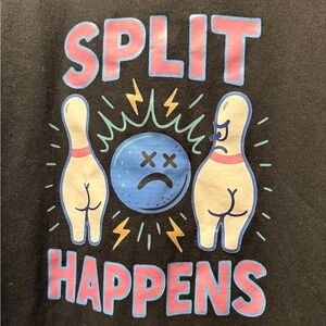 “Split Happens” Funny Black Graphic Bowling Tee